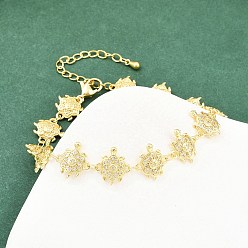 Настоящее золото 18K Латунные браслеты-цепочки с микропаве из прозрачных кубических цирконий для женщин, черепаха, стойки покрытие, долговечный, без свинца и без кадмия, реальный 18 k позолоченный, 7-3/8 дюйм (18.6 см)