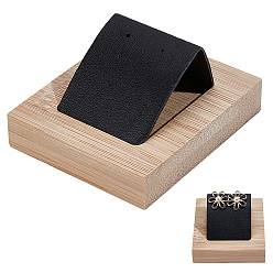 Черный Демонстрация серег из искусственной кожи и железа, с основанием из бамбука, для серьги, чёрные, 7.1x6x3.55 см