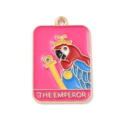 Светло-Вишневый Подвески с эмалью из сплава Таро, без кадмия и без свинца, золотой свет, прямоугольник с рисунком попугая, светло-вишневый, 30x19x1 мм, отверстие : 1.8 мм