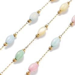 (52) Непрозрачная лаванда Цепи из ракушек и овальных бусин из нержавеющей стали, с 304 цепями из нержавеющей стали, ионное покрытие (ip), пайки, с катушкой, разноцветные, 316 мм