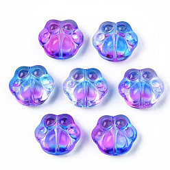 Magenta Transparent Spray Painted Glass Beads, Bear Paw, Magenta, 13.5x15x8.5mm, Hole: 1mm