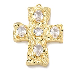 Настоящее золото 18K Стойка металлическая латунная микропрофилированная кубическая циркония подвески, долговечный, без свинца и без кадмия, крест прелести, реальный 18 k позолоченный, 42x32x7 мм, отверстие : 1.6 мм