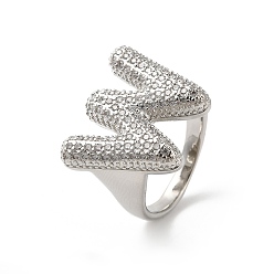 Letter W Открытое кольцо-манжета из латуни с надписью Micro Pave и прозрачным цирконием для женщин, без кадмия, без никеля и без свинца, платина, Буква W, 19.5x22.5 мм, размер США 6 (16.5 мм)