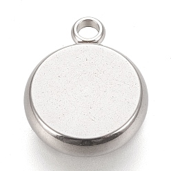 Stainless Steel Color 304 Stainless Steel Pendant Cabochon Settings, Lace Edge Bezel Cups, Flat Round, Stainless Steel Color, Tray: 8mm, 13x10.5x3mm, Hole: 1.8mm