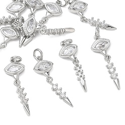 Platinum SHEGRACE Brass Clear Cubic Zirconia Pendants, Eye Charms, Cadmium Free & Lead Free & Nickel Free, Platinum, 22x7.5x2.5mm, Hole: 2.5mm