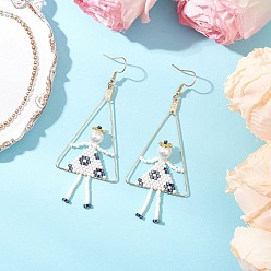 Черный Девушка с треугольными латунными стеклянными бусинами висячие серьги, золотые, чёрные, 87x34.5 мм