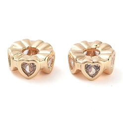 Настоящее золото 18K Латунные микропаве из прозрачного кубического циркония, без кадмия, без никеля и без свинца, круглые с сердцем, реальный 18 k позолоченный, 9x4 мм, отверстие : 2.5 мм