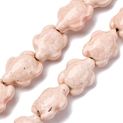 Pink Фарфора ручной работы бисер нитей, черепаха, яркие глазированный фарфор, розовые, 17x14x8 мм, отверстие : 1.8 мм, около 22 шт / нитка, 14.3 дюйм (36~37 см)