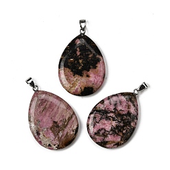 Родонит Природные подвески родонит, Подвески в форме капли с 304 защелкивающимися креплениями из нержавеющей стали, цвет нержавеющей стали, 43.5~45x29.5~30.5x6~7.5 мм, отверстие : 7.5x4.5 мм
