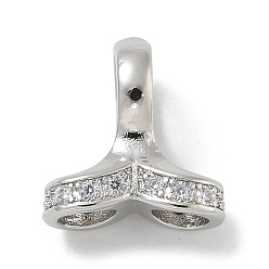 Платина Покрытие стойки латунь микропаве прозрачные кубические циркониевые подвески, долговечный, без свинца и без кадмия, рыбий хвост, платина, 12x12x6 мм, отверстие : 4.5 мм
