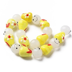 Yellow Handmade Lampwork Beads Strands, Round with Cone, Yellow, 11.5x12mm, Hole: 1mm, about 20pcs/strand, 9.84 inch(25cm)