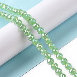 Light Green Electroplate Opaque Solid Color Glass Beads Strands, AB Color Plated, Faceted(96 Facets), Round, Light Green, 5~6mm, Hole: 1~1.2mm, about 95pcs/strand, 20.87''(53cm)