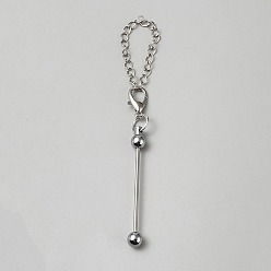 Platinum Alloy & Iron ar Beadable Pendant Decorations for Jewelry Making DIY Crafts, with Clasps and Chain, Platinum, 125mm