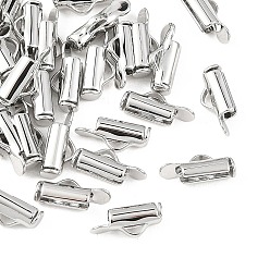 Real Platinum Plated SHEGRACE Brass Slide On End Clasp Tubes, Cadmium Free & Lead Free, Slider End Caps, Real Platinum Plated, 4.5x10x3mm, Hole: 2.5x1mm, Inner Diameter: 2mm