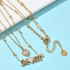 Настоящее золото 18K Подвеска-колье в форме сердца с прозрачными кубическими циркониями и надписью «Мама» ко Дню матери, двухслойная, из нержавеющей стали., реальный 304 k позолоченный, 18 дюйм (15.94 см)