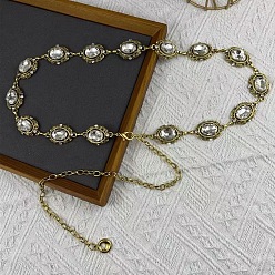 Античное Золото Сплав pave прозрачное стекло и железо овальные звенья цепи поясные цепи для женщин, античное золото , 1200 мм