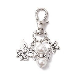 Argent Antique & Platine Décoration pendentif ange et étoile, avec perles de coquillage et fermoirs mousquetons pivotants en alliage, argent antique et platine, 54mm