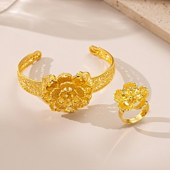 Золотой Наборы из цветочного сплава с браслетами-манжетами и кольцами, золотые, внутренний диаметр: 18 мм