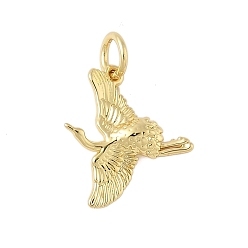 Настоящее золото 18K Латунные подвески, подвески в виде журавлей, с целью перехода в кольце, долговечный, без свинца и без кадмия, реальный 18 k позолоченный, 15x14x2.5 мм, отверстие : 3.5 мм