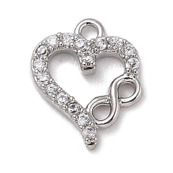 Platinum Brass with Cubic Zirconia Charms, Heart, Platinum, 12.5x10x2mm, Hole: 1.2mm