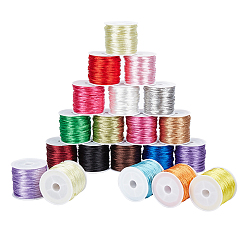 Mixed Color Macrame Rattail Chinese Knot Making Cords, Round Nylon Braided String Threads, Satin Cord, Mixed Color, 2mm, about 10m/roll, 20 colors, 1roll/color, 20rolls/set