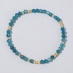 Gemstone Эластичные браслеты с драгоценными камнями и латунными бусинами, составные браслеты для женщин, круглые, 6.89 дюйм (17.5 см)