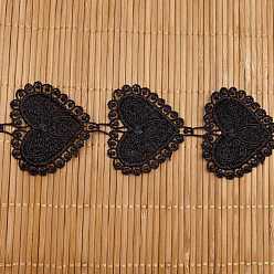 Black Polyester Lace Trim, Heart, Garment Accessories, Black, 47mm, about 15 yards/roll