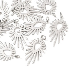 Platinum SHEGRACE Brass Pendants, Sun Ray Charms, Cadmium Free & Lead Free & Nickel Free, Long-Lasting Plated, Platinum, 30x17x0.7mm, Hole: 3.5mm