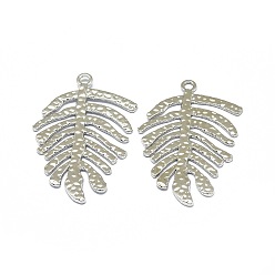 Platinum Alloy Pendants, Long-Lasting Plated, Monstera Leaf, Platinum, 39.5x26x1mm, Hole: 2mm