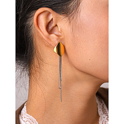Rhombus Two Tone 304 Stainless Steel Tassel Stud Earrings for Women, Golden & Stainless Steel Color, Rhombus, 80x17.8mm