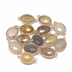Натуральный Агат Соединители звеньев натурального серого агата, с фурнитурой латунной золотого тона, граненые, овальные, 25x14x6~7 мм, отверстие : 2 мм