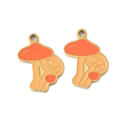 Темно-Оранжевый 304 нержавеющей стальной эмали подвески, грибное очарование, ионное покрытие (ip), золотые, темно-оранжевый, 16x13x1 мм, отверстие : 1.5 мм