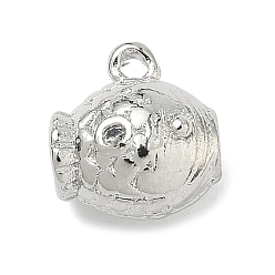 Платина Латунные микропаве прозрачные подвески с фианитом, рыбы прелести, без кадмия и без свинца, долговечный, стойки покрытие, платина, 11x10.5x8 мм, отверстие : 1.2 мм