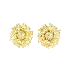 Настоящее золото 18K Латунная серьга для женщин, цветок, серьги, реальный 18 k позолоченный, 24x24 мм
