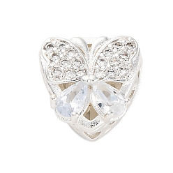 Серебро Стойки обшивки латунь микро проложить кубического циркония бусы, со стеклом, долговечный, без свинца и без кадмия, треугольник с бабочкой, серебряные, 11.5x12x7 мм, отверстие : 1.8 мм