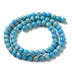 Deep Sky Blue Synthetic Imperial Jasper Dyed Beads Strands, Round, Deep Sky Blue, 6mm, Hole: 1.4mm, about 60~62pcs/strand, 14.72''~15.28''(37.4~38.8cm)