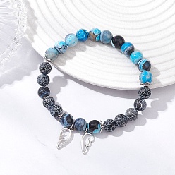 Натуральный Агат Браслеты с подвесками в виде крыльев из сплава, Браслеты из натуральных огненных агатов с трещинками и состаренных агатов для унисекс, бусины : 8 мм, внутренний диаметр: 2-1/4 дюйм (5.6 см)