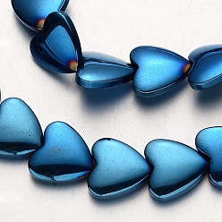 со Синим Покрытием Гальванизировать немагнитных синтетический гематит нитей бисера, сердце, с покрытием синим, 15x15x5 мм, отверстие : 1 мм, около 31 шт / нитка, 15.7 дюйм