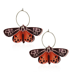 Коралловый Серьги-кольца из акрилового сплава с бабочками, золотые, коралл, 48x45 мм