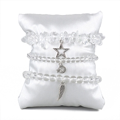 Хрусталь Натуральный кварц кристалл браслеты простирания, для женщин, амулет звезда, луна и крылья, периметр: 7-1/2 дюйм (19 см), 3 шт / комплект