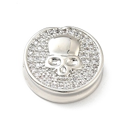 Платина Латунные микропаве из прозрачного кубического циркония, долговечный, без свинца и без кадмия, плоские круглые с черепом, платина, 14.5x4 мм, отверстие : 1.8 мм