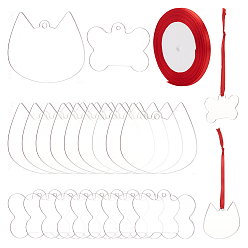 (52) Непрозрачная лаванда 20шт пустые акриловые подвески, с односторонней атласной лентой 5 ярдов, для украшения дисплея подвесками своими руками, разноцветные, 51~71x70~82x2 мм, отверстие : 4~5 мм