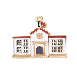 Blanc Alliage avec pendentifs en émail, charmes des bâtiments scolaires, sans cadmium et sans nickel et sans plomb, or, blanc, 25x30x2mm, Trou: 1.6mm