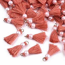 Помидор Кулон с кисточкой из поликоттона (полиэстер), мини-кисточка, с железной фурнитурой золотистого цвета и имитацией жемчуга из абс-пластика, помидор, 23 мм, Перейти кольцо: 5x0.8 мм, 3.4 мм внутренним диаметром