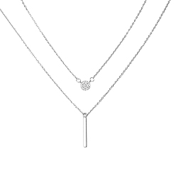 Platinum Alloy Double Layered Necklaces, with Flat Round Pendant, Platinum, 16.54 inch(42cm)