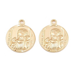 Oro 304 colgantes de acero inoxidable, redondo con amuletos del padre pio, chapado en rack, larga duración plateado, dorado, 24x20x2.5 mm, agujero: 2.5 mm