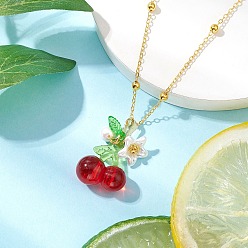 Вишня Ожерелья с подвесками из смоляных фруктов, ожерелья-цепочки из латуни, золотые, красные, вишня, 17.68 дюйм (44.9 см), Кулон : 21x19x11 мм