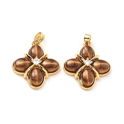 Настоящее золото 18K Латунные подвески из тигрового глаза, , реальный 18 k позолоченный, 24x21x6.5 мм, отверстие : 4x3 мм