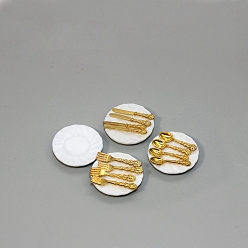 Golden Miniature Ceramic Plate and Alloy Western Tableware, Doll House Miniature Toy Model, Golden, 23x4mm
