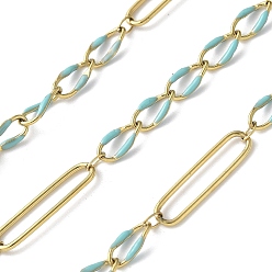 Небесно-голубой 304 цепи Figaro из нержавеющей стали с эмалью, пайки, с катушкой, ионное покрытие (ip), реальный 18 k позолоченный, голубой, 20x5x1 мм